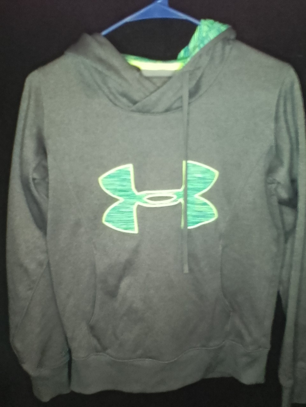 Under Armour Men's Gray Hoodie with Green Logo Xs Semi Fitted